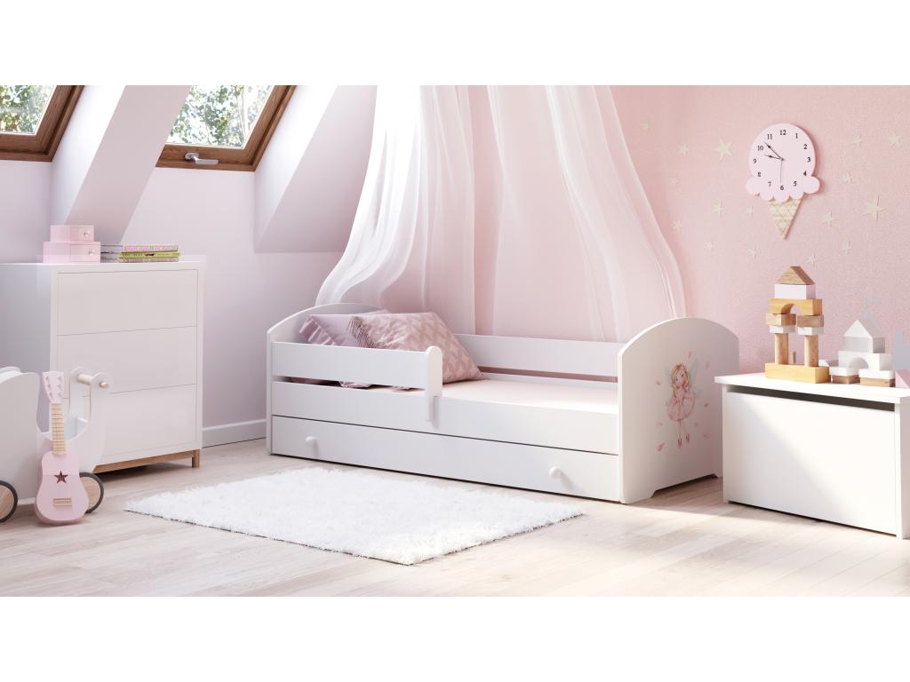Elariva - lit simple 140x70 avec des graphismes pour enfants dans un ensemble avec un tiroir une balustrade un matelas et un cadre KXQD79637