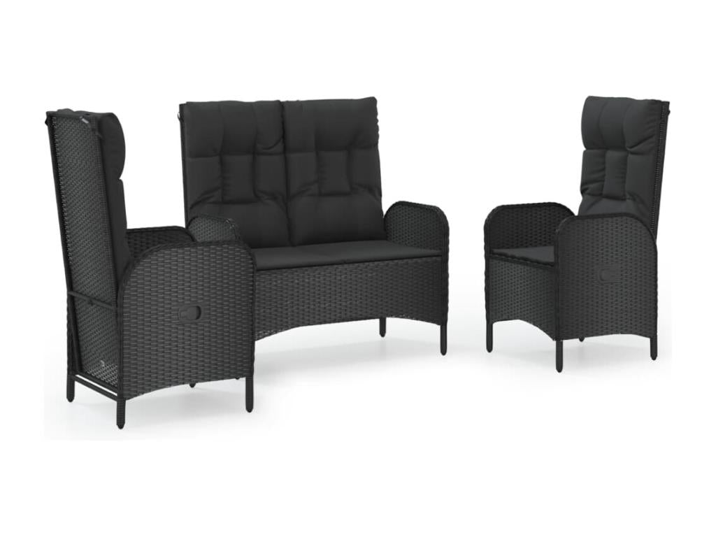 Ensemble à manger de jardin avec coussins 3 pcs Noir SUHR30702