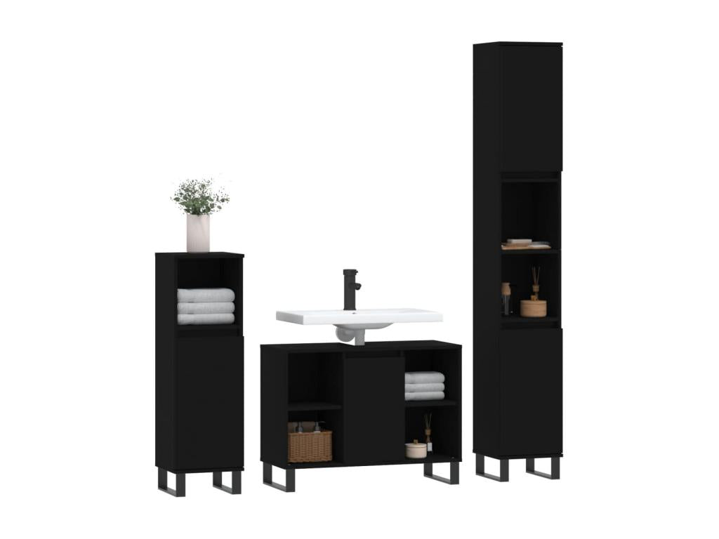 Ensemble de meubles salle de bain 3 pcs noir bois d'ingénierie FFDH09628