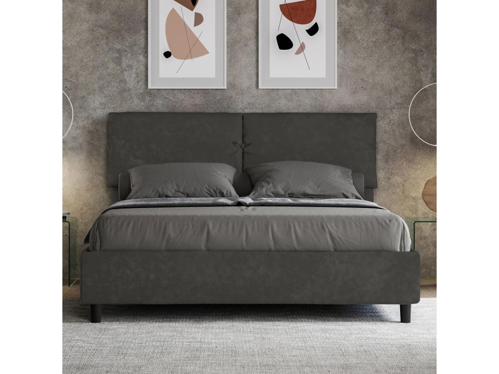 Lit sans sommier rembourré 160x200 microfibre gris Lysvia GHTS67837