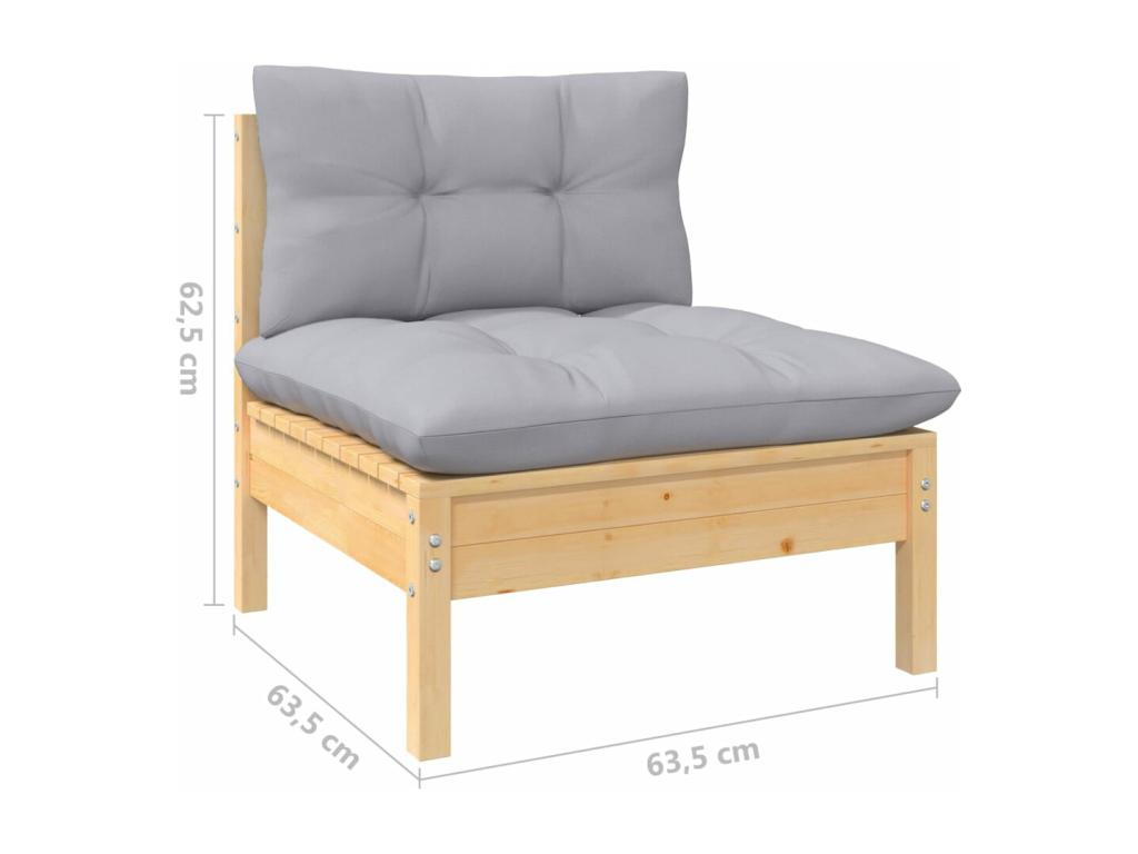 Salon de jardin 7 pcs avec coussins gris bois de pin massif ZMJL71757