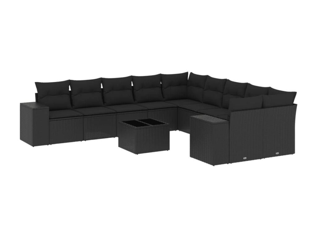 Salon de jardin 11 pièces avec coussins noir résine tressée OGVP09266