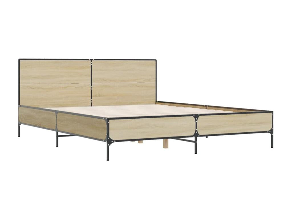 Cadre de lit chêne Lysvia 140x200 cm bois d'ingénierie et métal HBCW57337