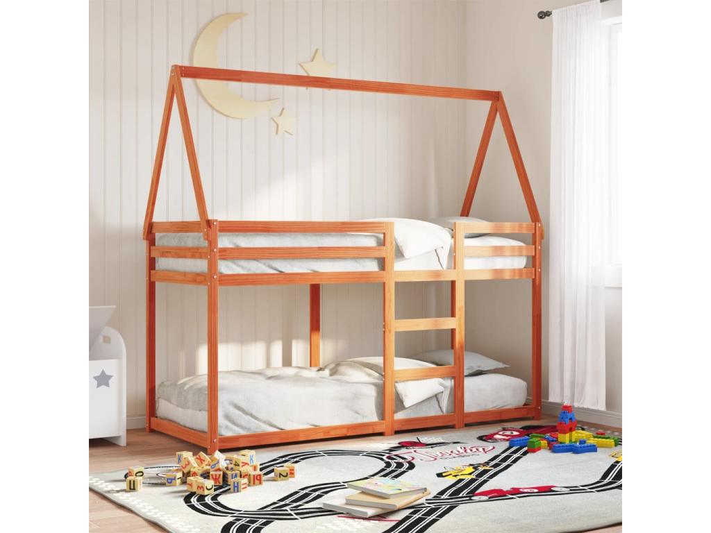 Lit superposé avec toit cire marron 90x190cm bois massif de pin FMYH48150