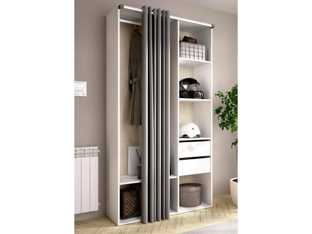 Grande Garde-robe Lysvia Meubles de chambre Penderie de plain-pied Placard à vêtements 98x53 h205 cm Blanc et Chêne clair QHLH77786