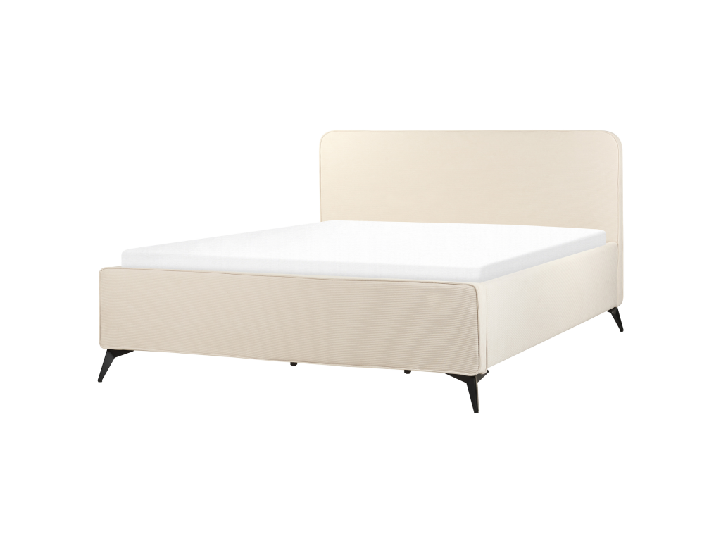 Lit avec sommier Velours tricoté Lysvia 180x200 cm Beige clair RQLU02515