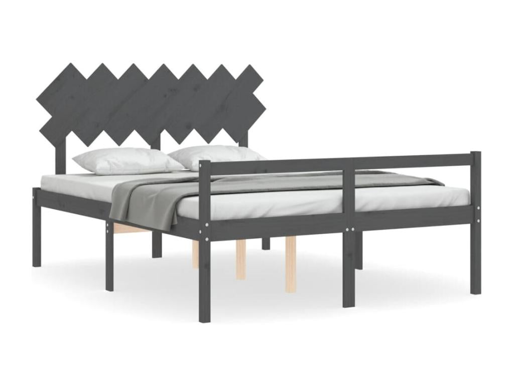 Cadre de lit avec tête de lit gris Lysvia bois massif FGFQ16130