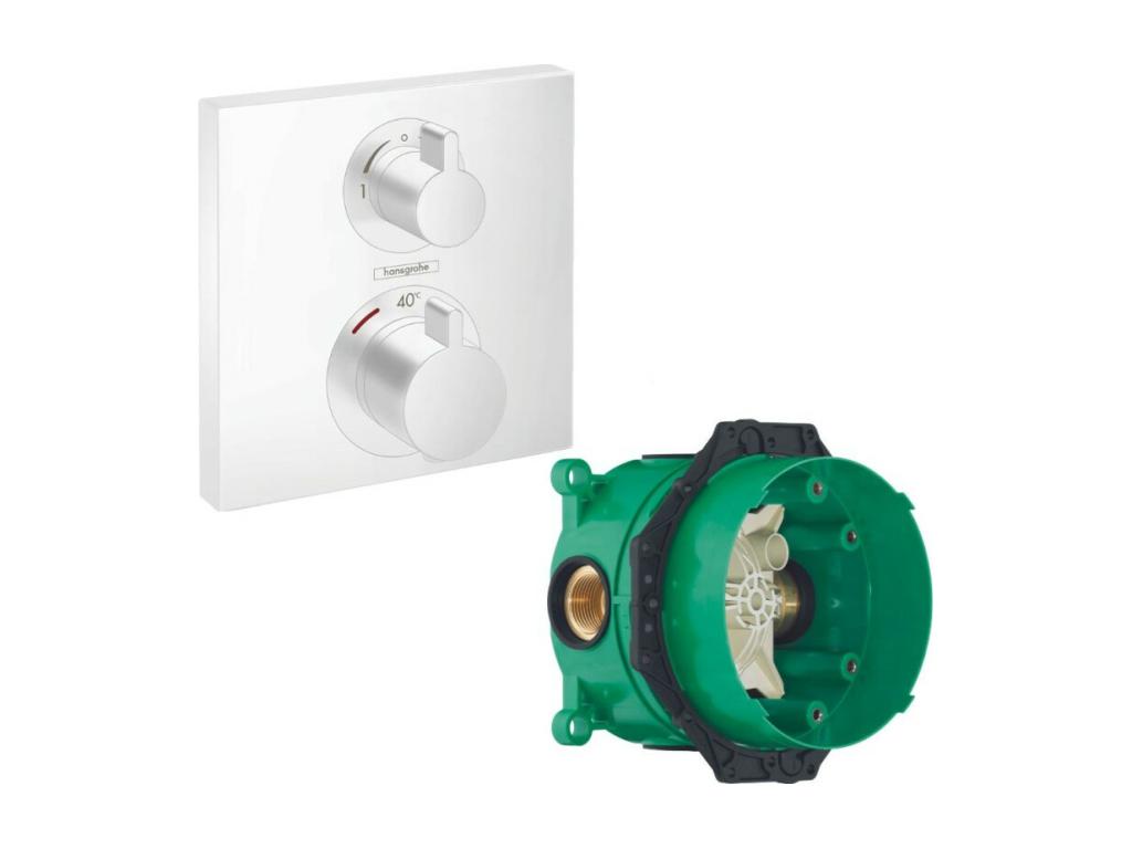 Lysvia Façade pour mitigeur thermostatique encastré Lysvia Square avec robinet d'arrêt et inverseur blanc mat avec Corps encastré FHPB81513