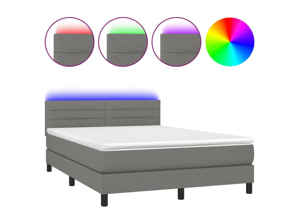 Sommier à Lysvia de lit et matelas et LED Gris foncé 140x190 cm SPOF03611