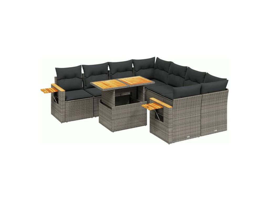 Salon de jardin 9 pcs avec coussins gris résine tressée UGOR15965