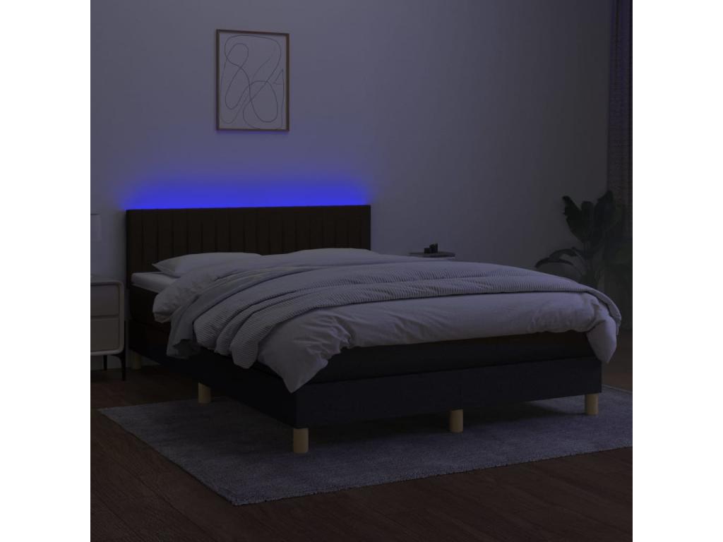 Sommier à Lysvia de lit avec matelas LED Noir 140x190 Tissu MXXL39519