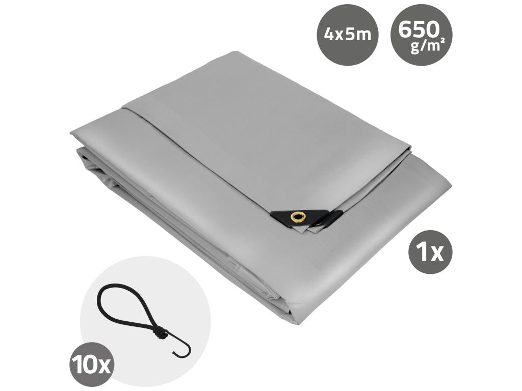 Elariva Bâche de couverture Premium Bâche en tissu avec oeillets 5x4m 20m² 650g/m² gris PVC imperméable résistant à la déchirur ZPGY69627