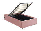 Lit coffre adulte 90x190 cm en velours rose avec sommier - Lysvia ZJBR40718