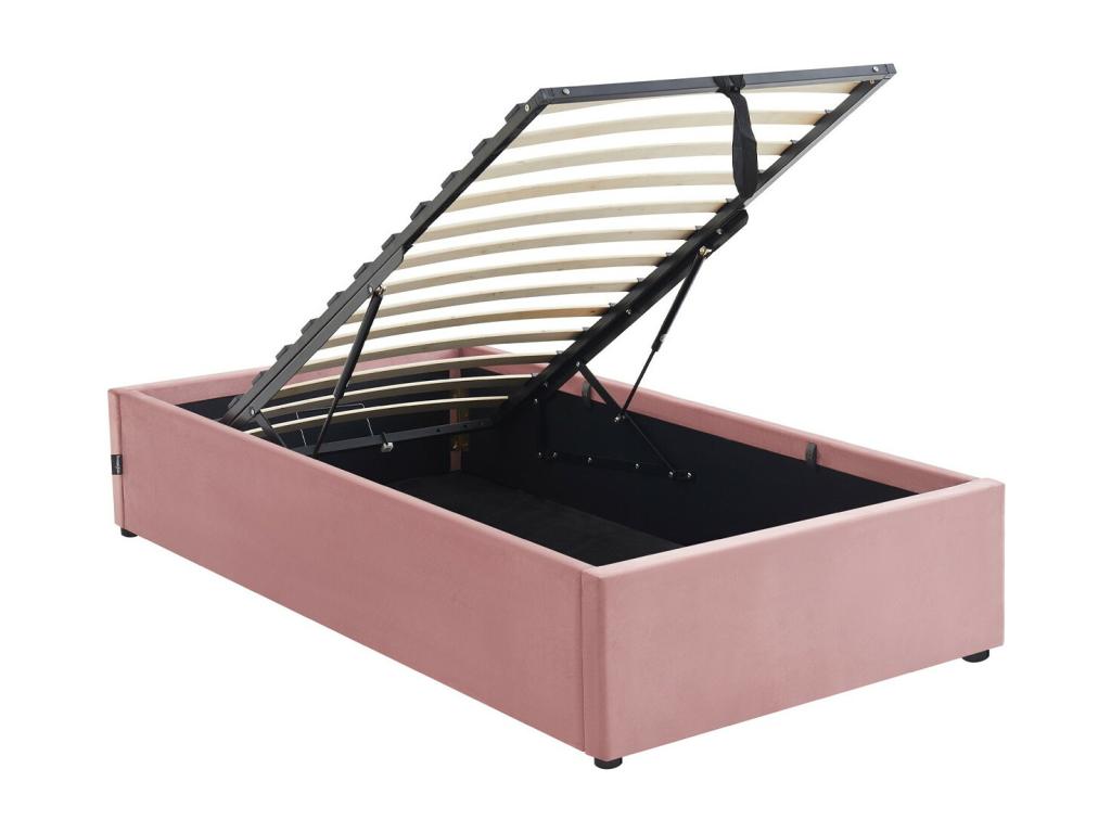 Lit coffre adulte 90x190 cm en velours rose avec sommier - Lysvia ZJBR40718