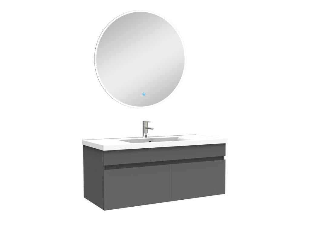 Ensemble meubles Salle de Bain simple vasque 100cm miroir rond lumineux Anthracite PQXG95689