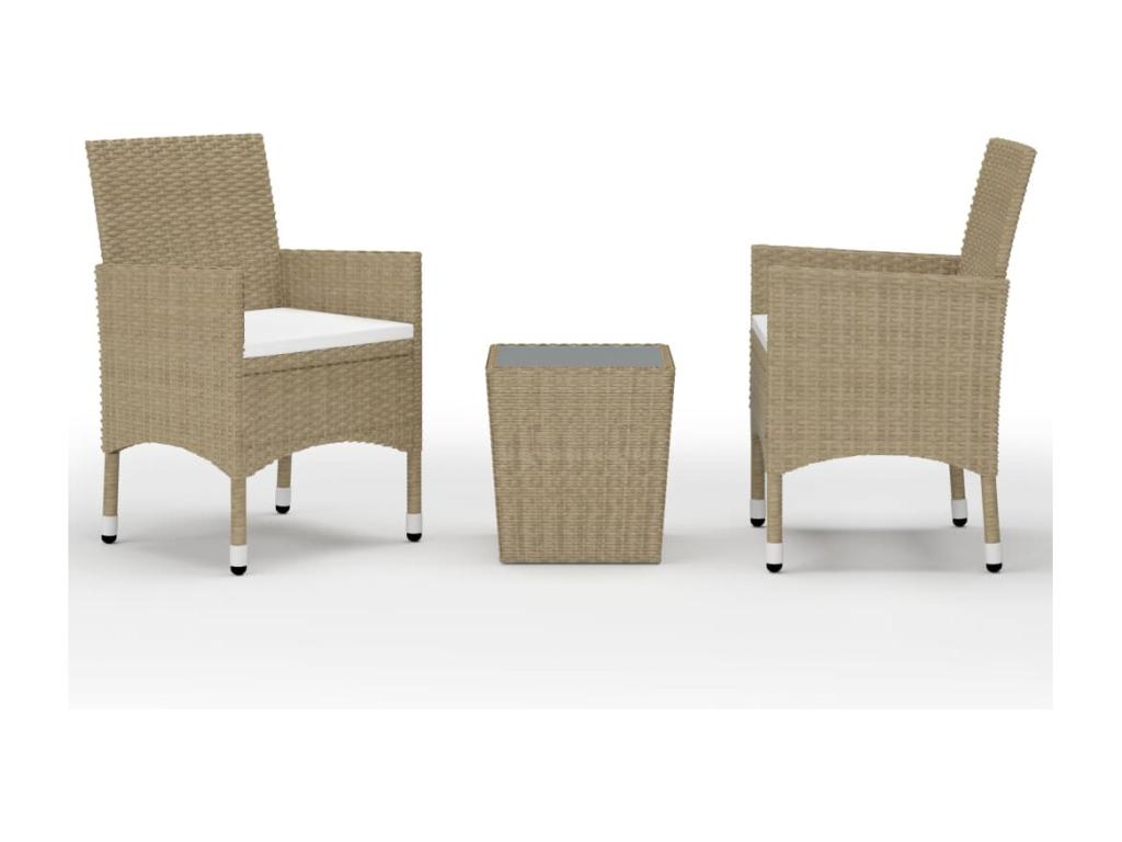 Ensemble de Lysvia 3 pièces Résine tressée et verre trempé Beige VRNU28795