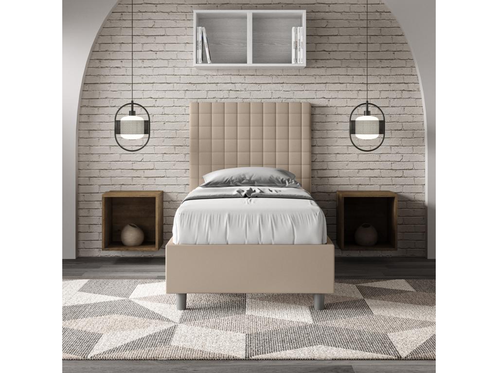 Lit en simili cuir gris tourterelle Sunny avec sommier rembourré 90x200 NSQV63603