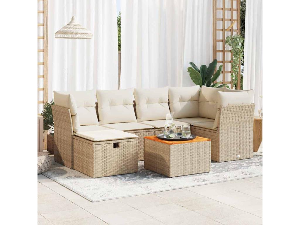 Salon de jardin avec coussins 7 pièces beige résine tressée KCBO33330