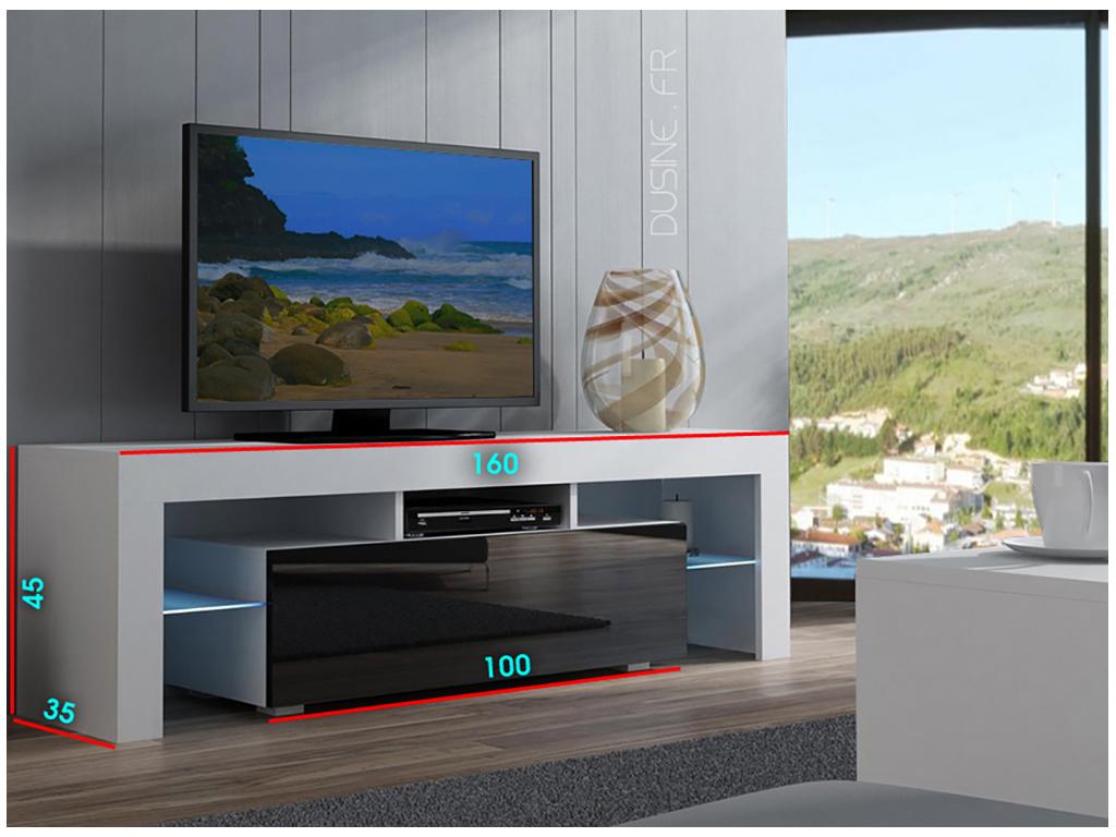 Meuble TV à LED en Noir MAT avec porte Blanc Laqué 160 cm XLVL62841