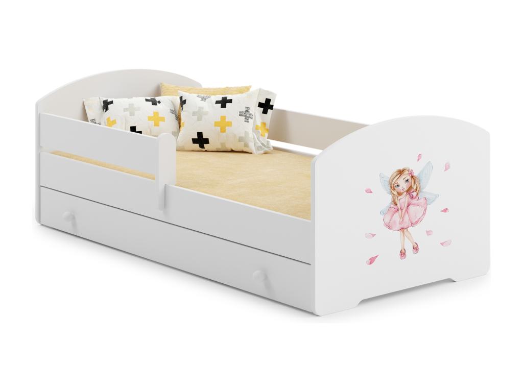 Elariva - lit simple 140x70 avec des graphismes pour enfants dans un ensemble avec un tiroir une balustrade un matelas et un cadre KXQD79637