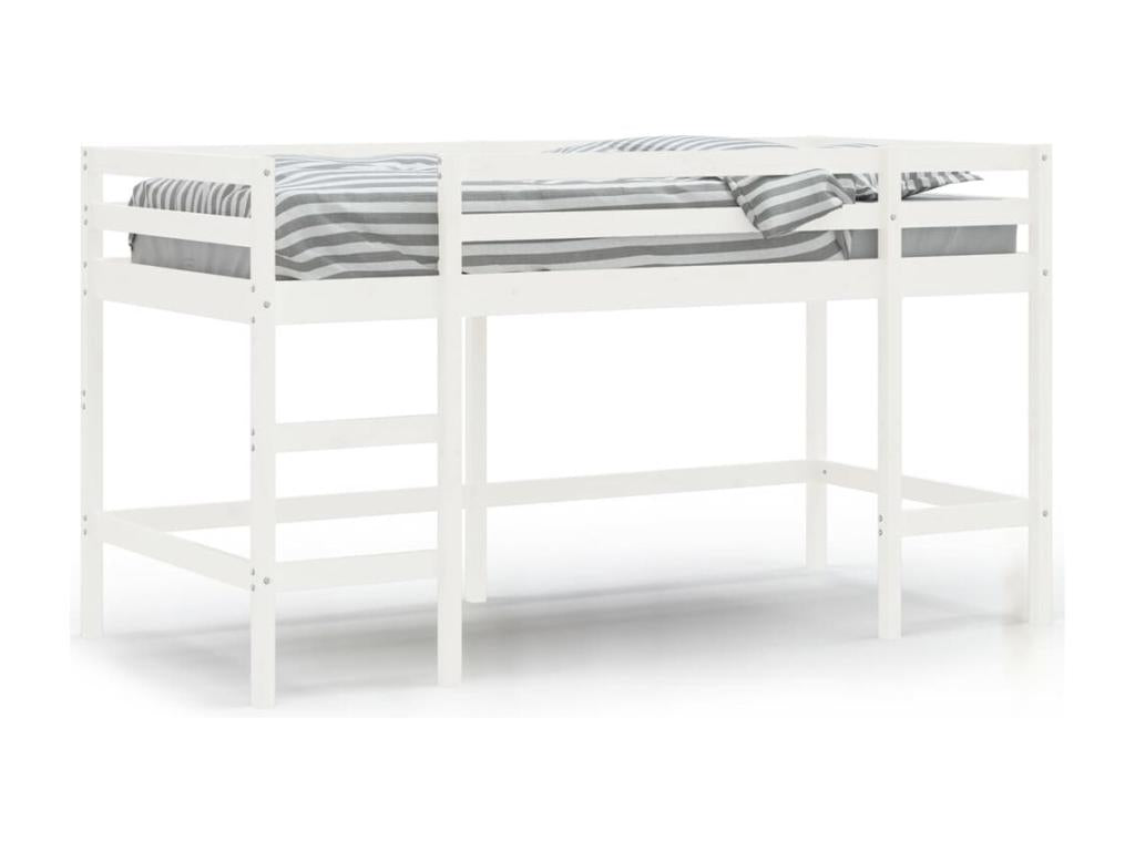 Lit mezzanine enfant échelle blanc 90x200 bois pin massif NVXR95479