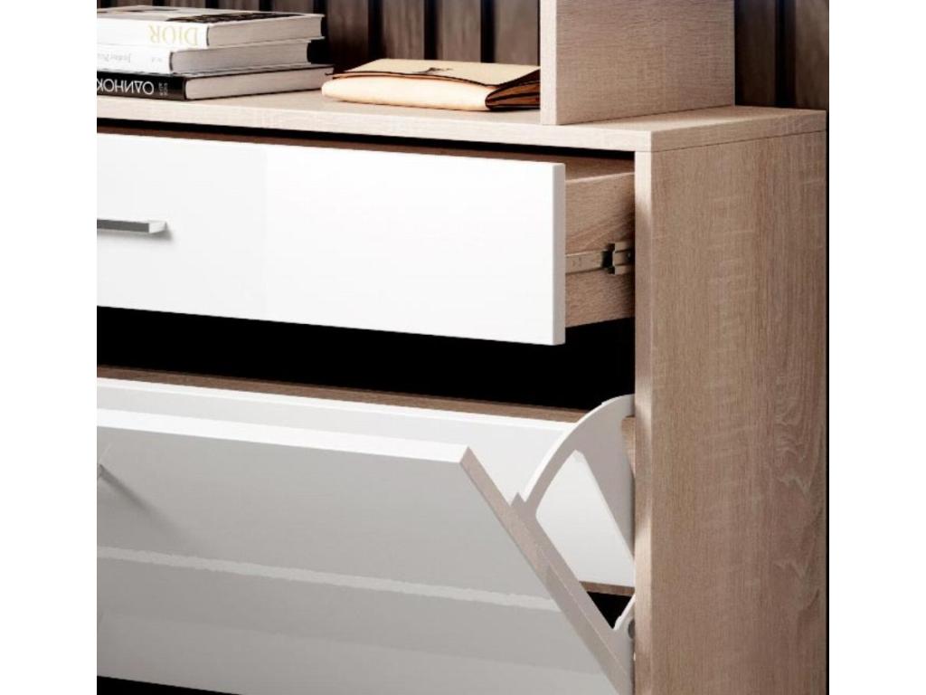 Meuble d'entrée à chaussures en Blanc avec LED 89x24x105cm Lysvia FJKI31206