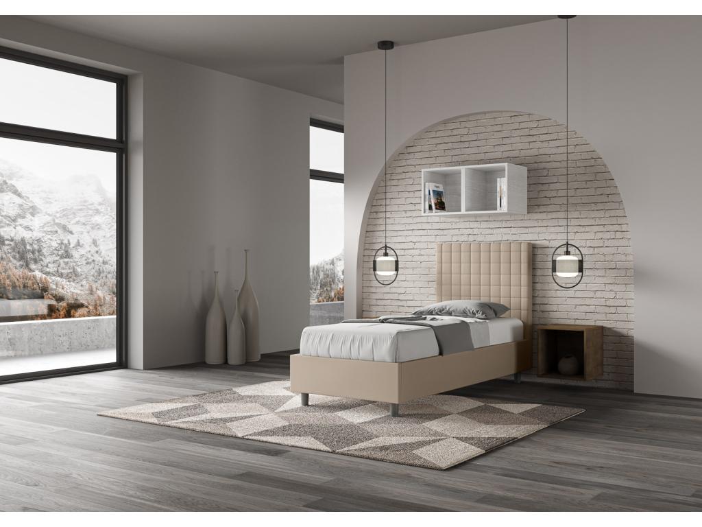 Lit en simili cuir gris tourterelle Sunny avec sommier rembourré 90x200 NSQV63603