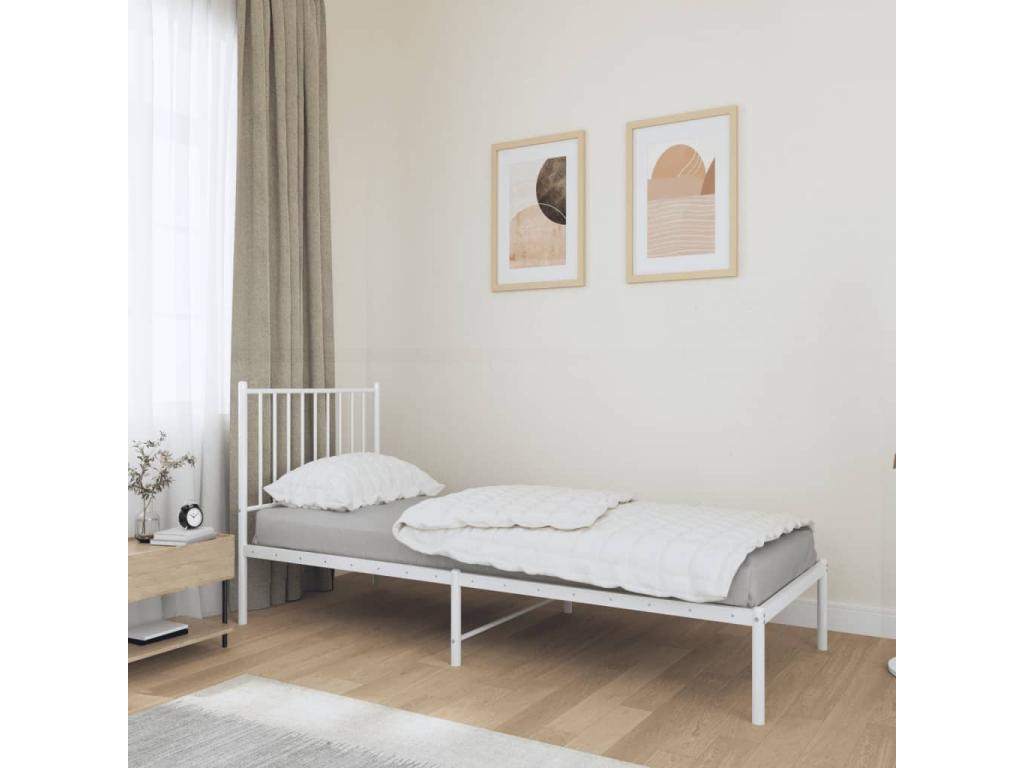 Cadre de lit métal sans matelas avec tête de lit blanc 75x190cm MEOJ42941