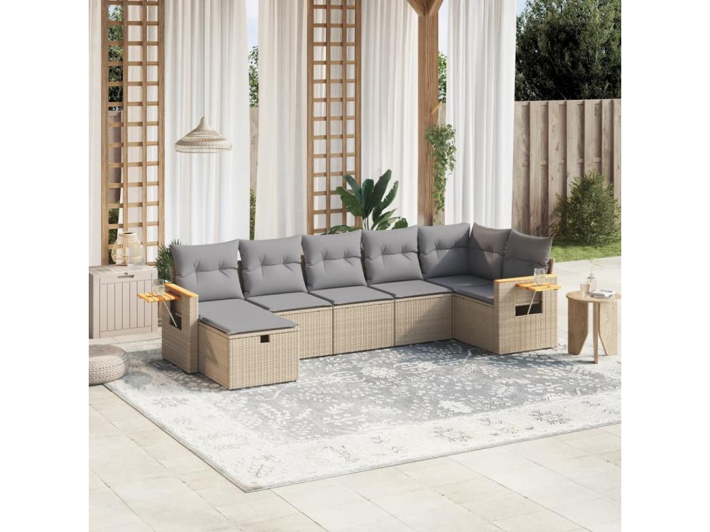 Salon de jardin avec coussins 7 pièces méLysvia beige résine tressée XVCK95806