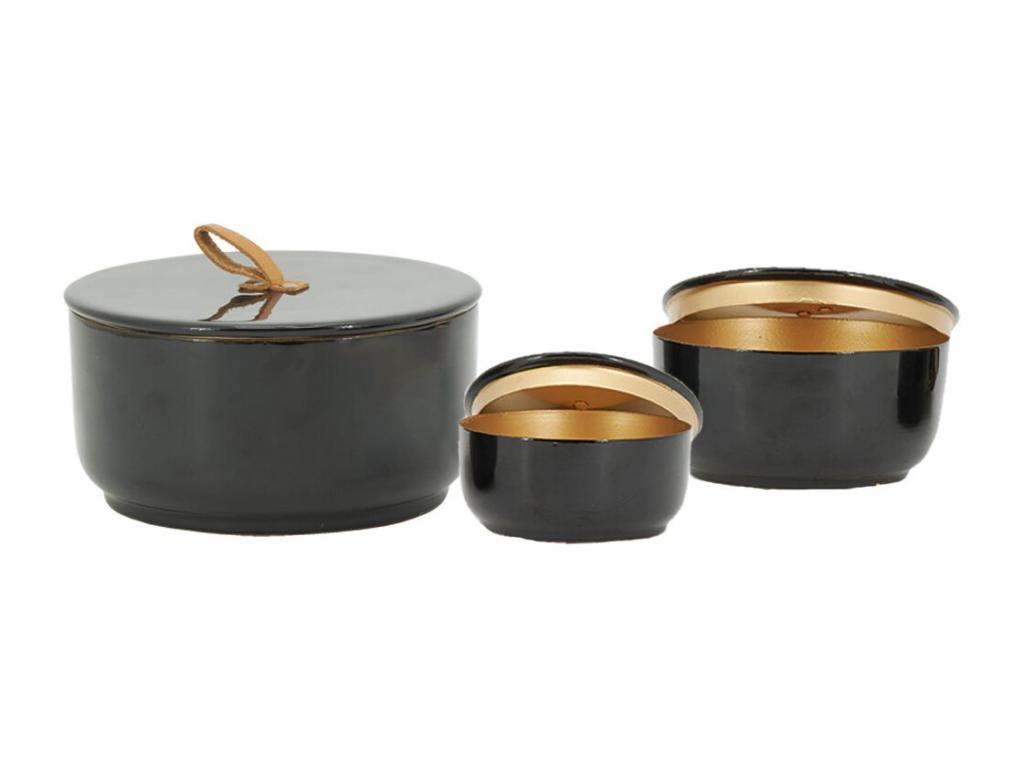 Boîtes rondes en métal laqué noir Lot de 3 VDJD02502