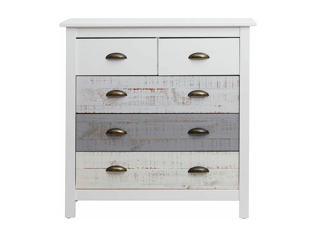 Elariva - Commode 5 Tiroirs Bois Aspect Vieilli Blanc et Grisé MDUW35890