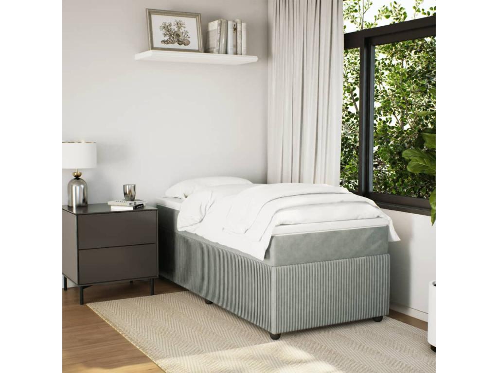 Sommier à Lysvia de lit et matelas Gris clair 90x190 cm Velours YECI17484