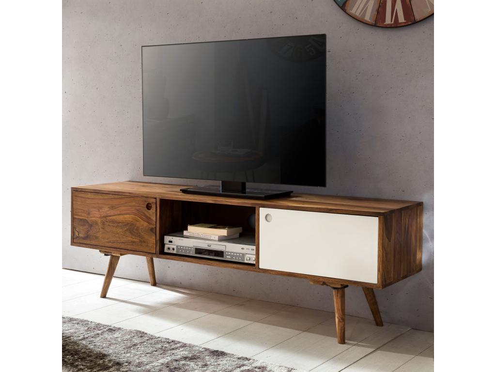 Meuble TV Bois Massif 140x45x35cm Lowboard TV commode Étagère téléLysvia WDCR86172