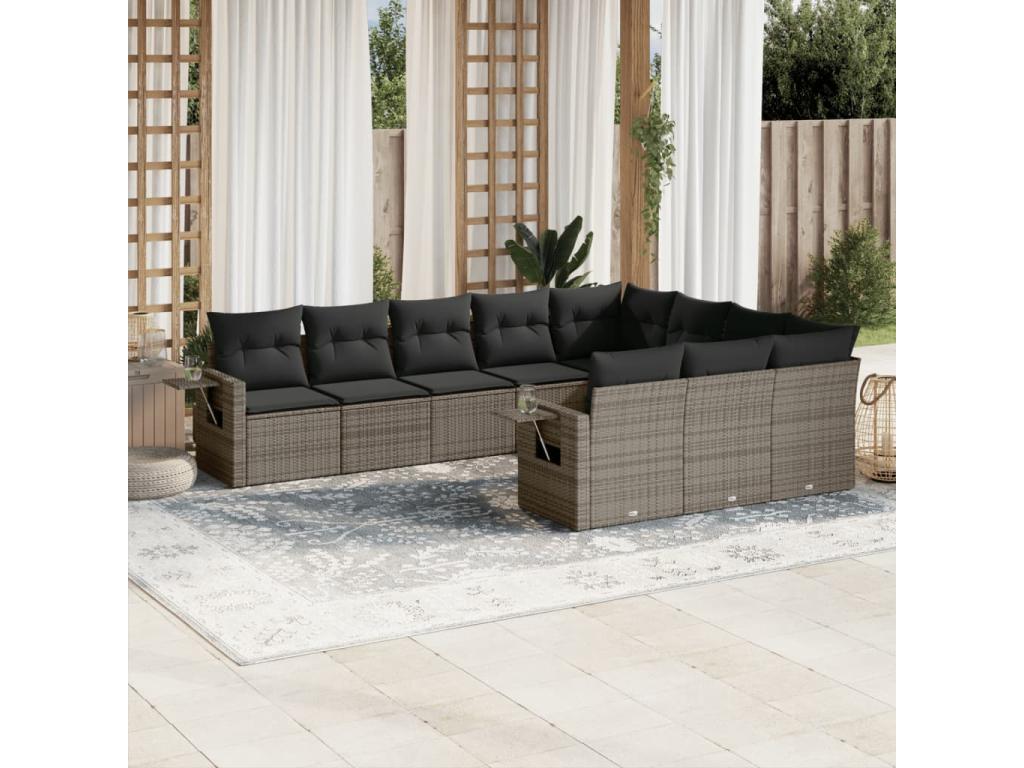 Salon de jardin avec coussins 10 pièces gris résine tressée SCWL03424