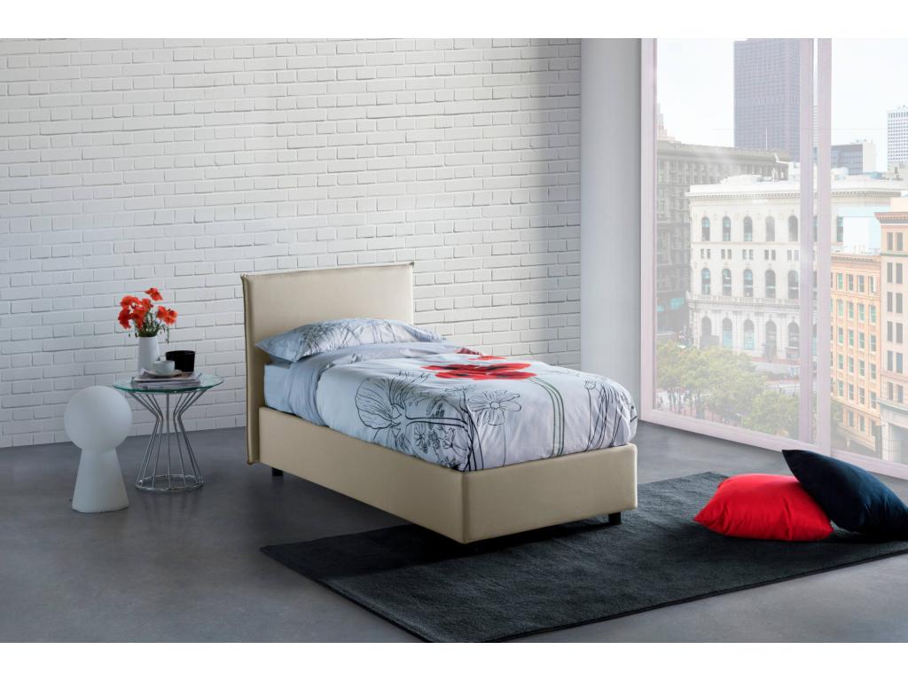 Lit simple Lysvia Lit coffre avec revêtement en tissu Made in Italy Ouverture frontale avec matelas 90x200 cm inclus Beige XDYS47898