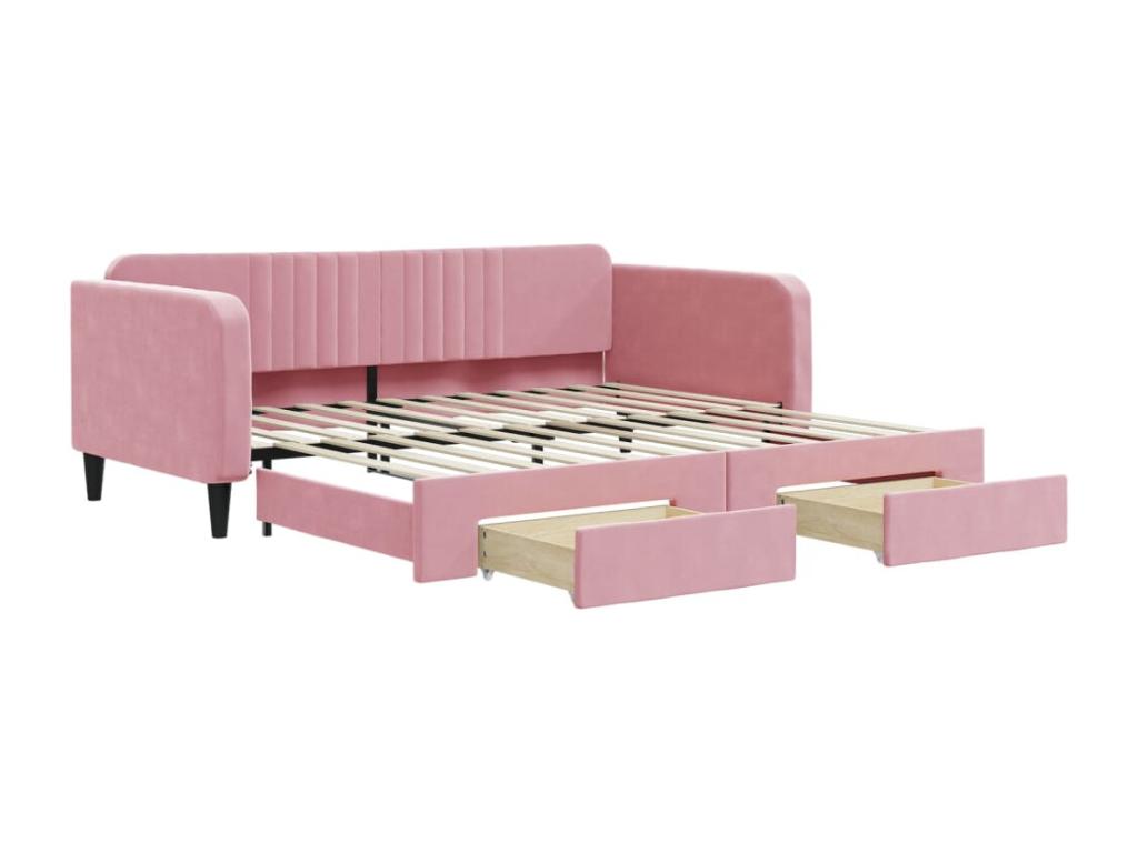 Lit de jour avec gigogne et tiroirs rose 100x200 cm velours ZAQP18317