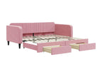 Lit de jour avec gigogne et tiroirs rose 100x200 cm velours ZAQP18317
