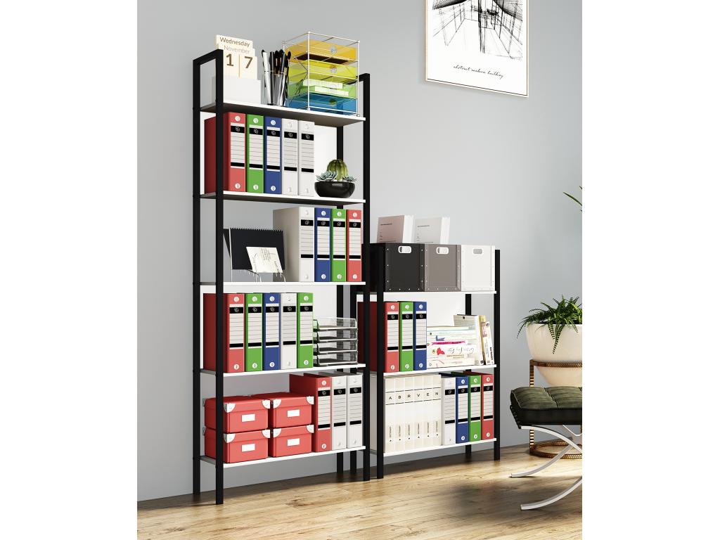 Elariva Bois Métal Rangement Stand Étagère Bibliothèque Déco Livres Étagère Flakos 5 Blanc JQLR36505