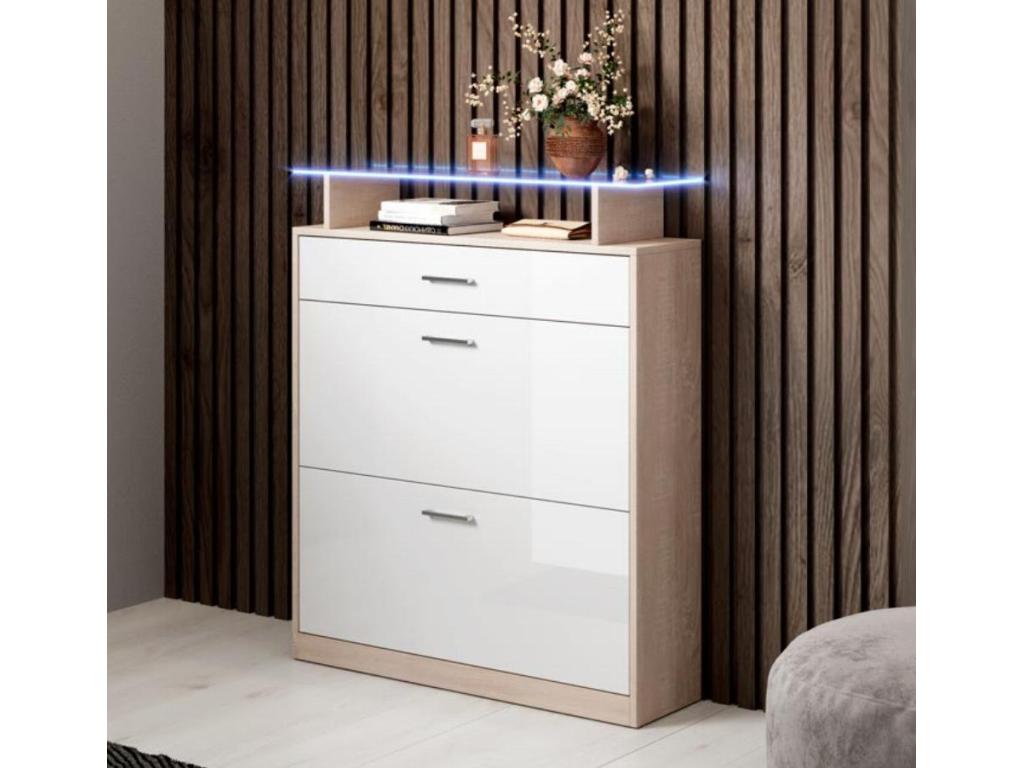 Meuble d'entrée à chaussures en Blanc avec LED 89x24x105cm Lysvia FJKI31206