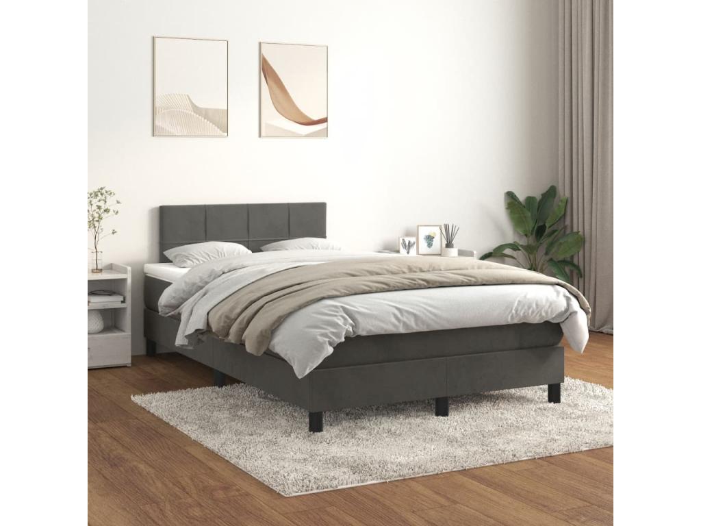 Sommier à lit et matelas gris foncé 120x190cm velours KWII31633
