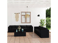 Salon de jardin 9 pièces avec coussins Résine tressée Noir BOAE61624