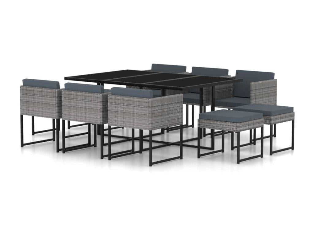 Salon de jardin 11 pièces avec coussins Résine tressée Gris YWKD69497