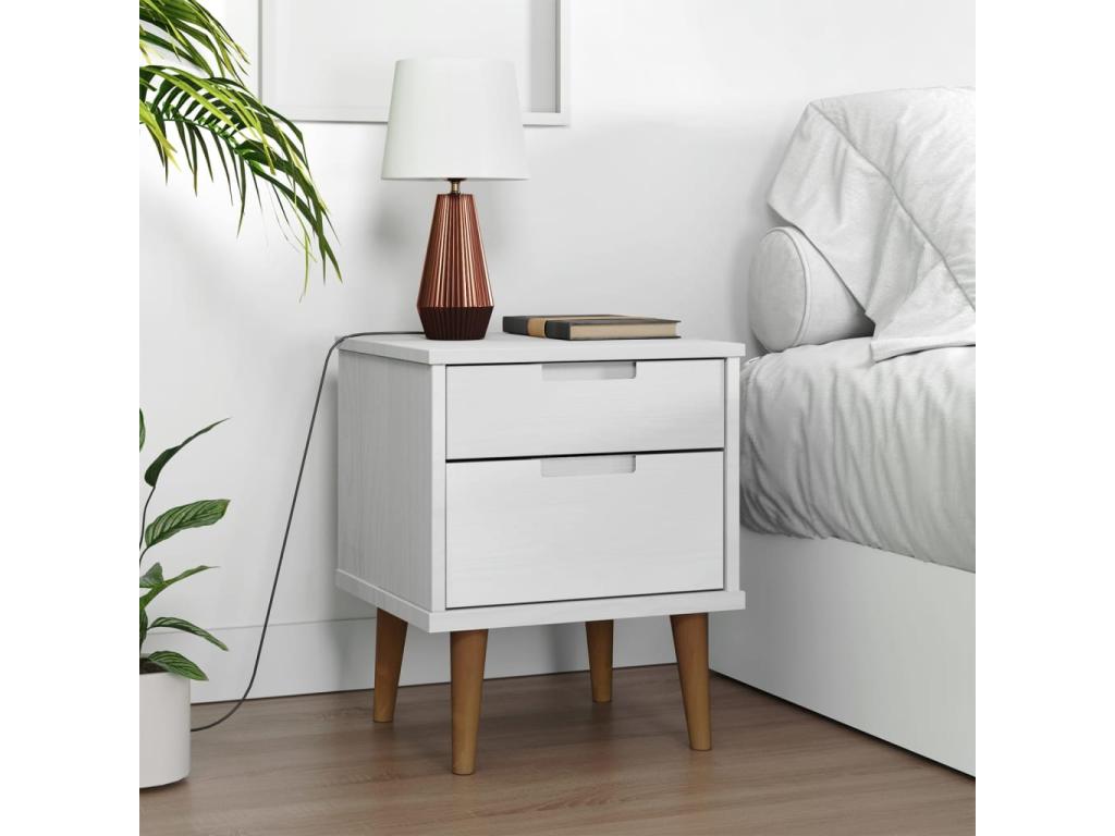 Table de chevet Blanc 40x35x48 cm Bois de pin massif ISOD45509