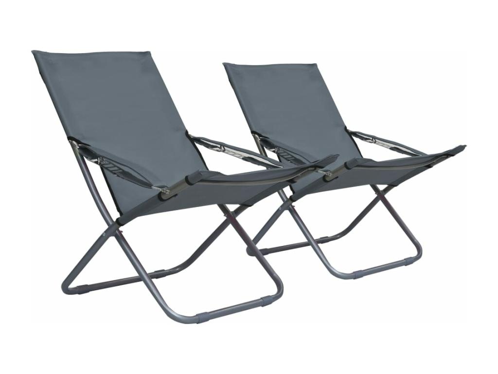 Chaises pliables de plage 2 pièces Tissu Gris LIOS67394