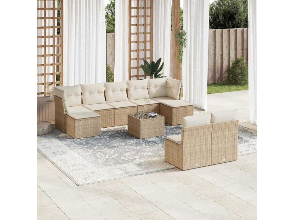 Salon de jardin avec coussins 10 pièces beige résine tressée GCYJ92875