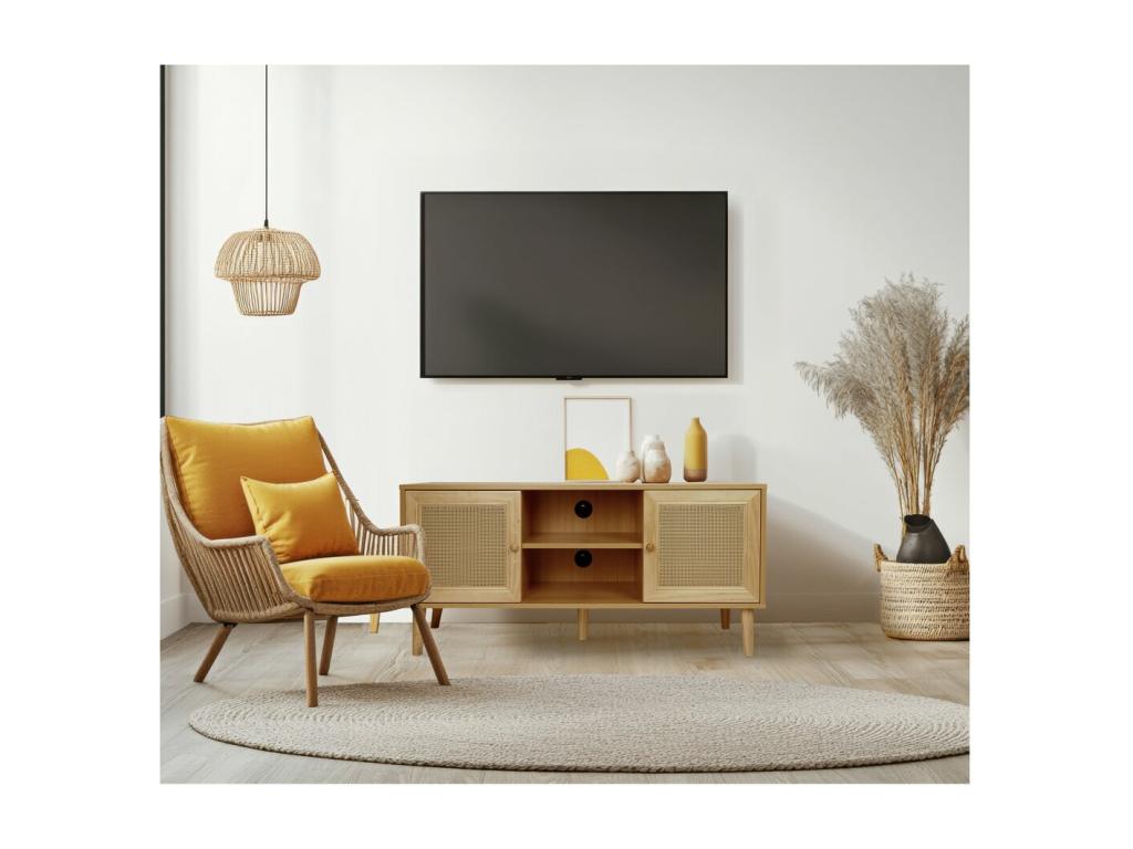 Meuble TV scandinave en cannage Iguane - 120x30x56.5 cm - Marron WJPV29104