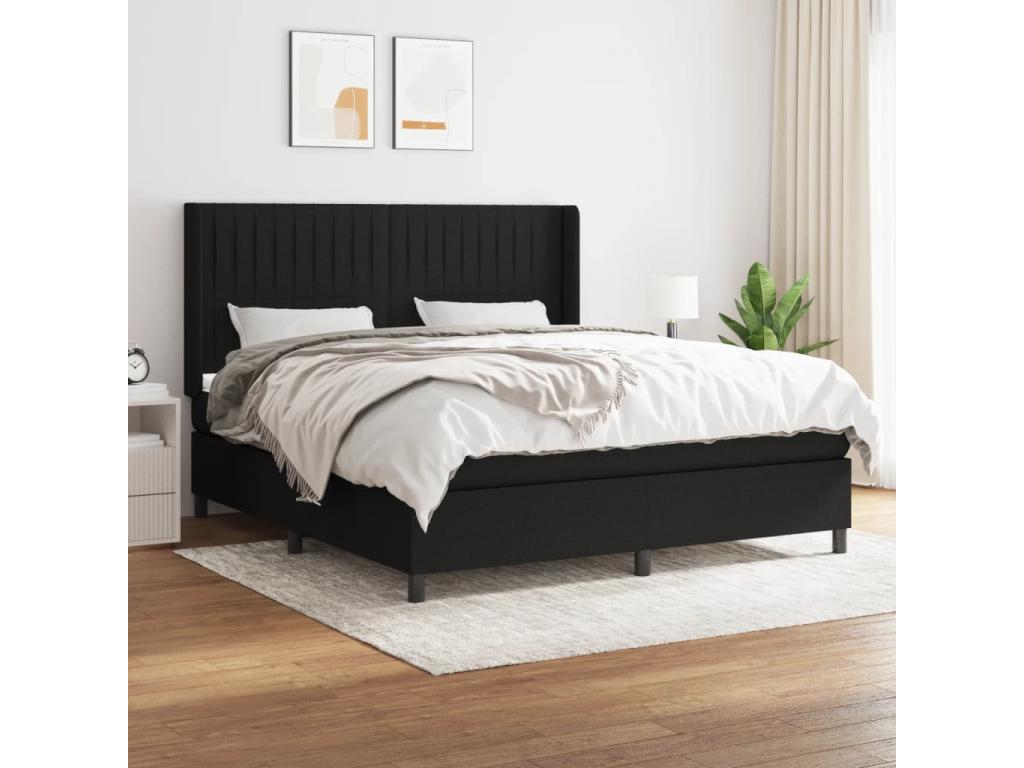 Lit à sommier tapissier avec matelas Noir 160x200 cm Tissu HNUE33078