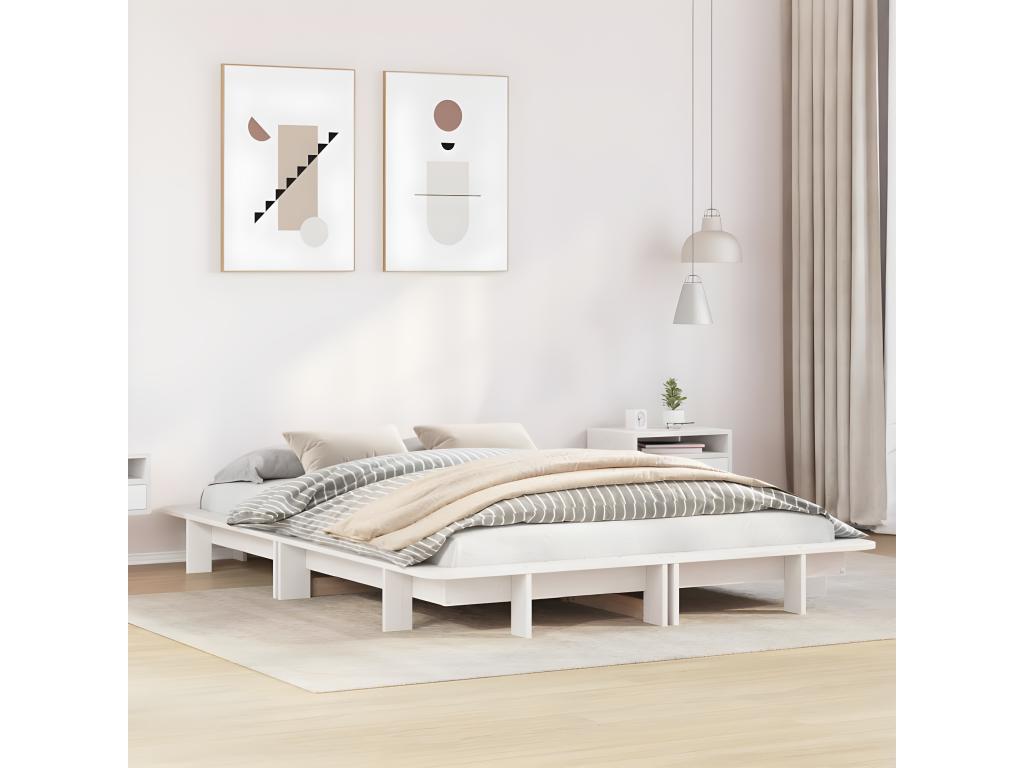 Cadre de lit sans matelas blanc 135x190 cm bois de pin massif VHIL55793