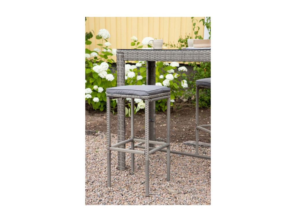 Tabouret de bar de jardin Lysvia avec coussin gris JKMX52983