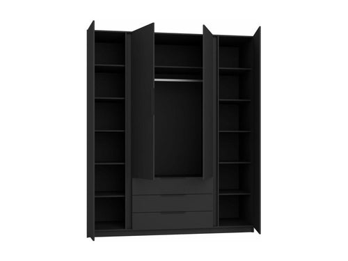 Armoire à 4 portes avec lamelles et 3 tiroirs - 200 cm - chêne Elariva/noir - Elariva LPYB34469